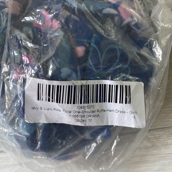 Trend blossoms Navy & Light Pink Floral One-Shoulder Ruffle-Hem Dress - Girls 10 - Picture 5 of 5